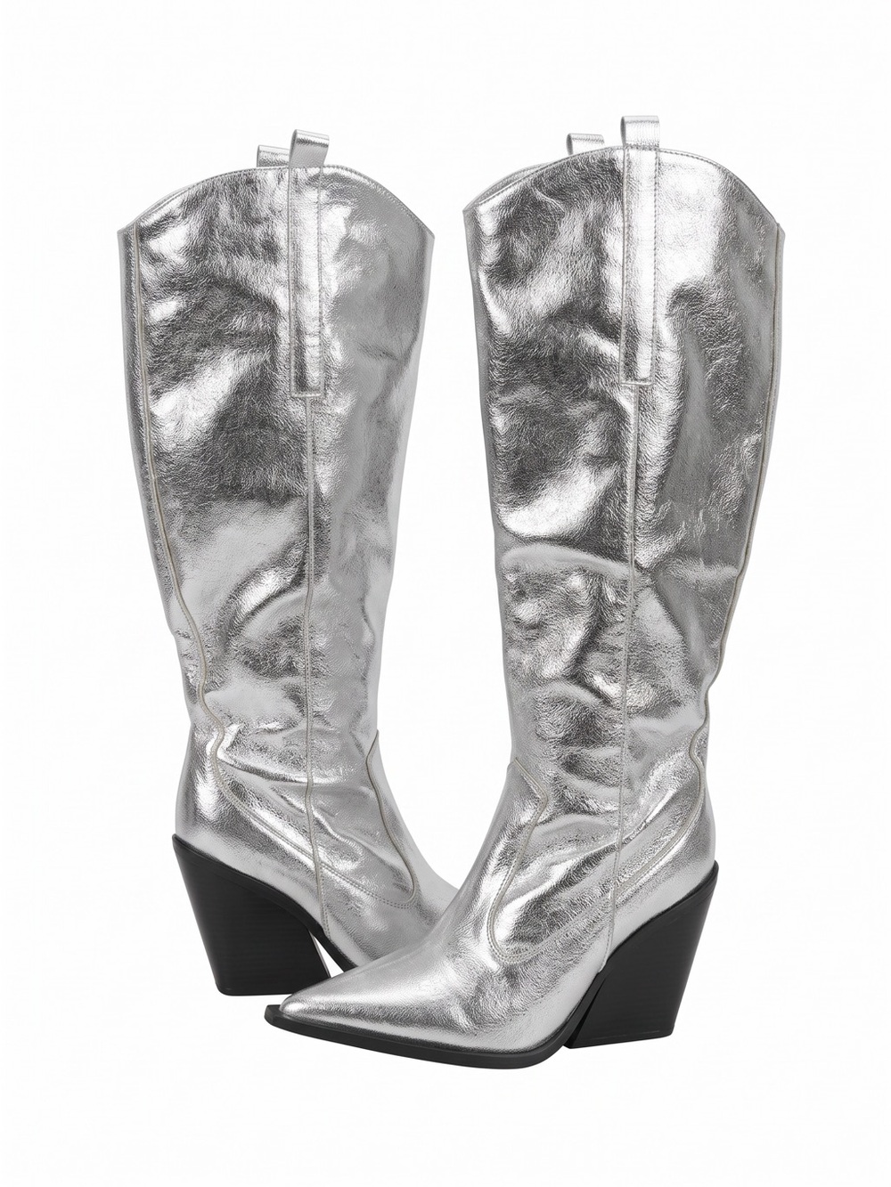 PrettyLittleThing Metallic Silver Over-The-Knee Pointed Toe Boots